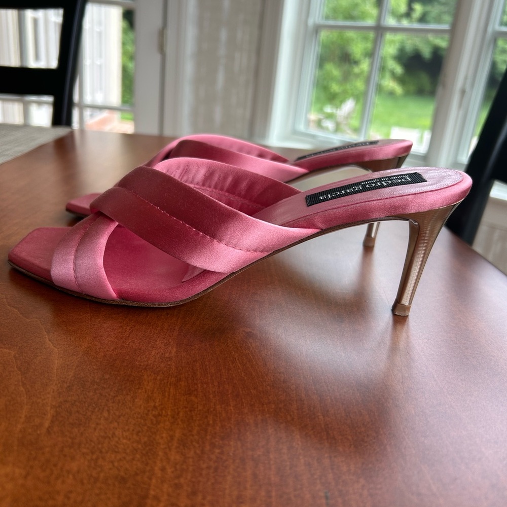 Pink Satin Slide Heels Sandals Size 40 - Picture 3 of 7